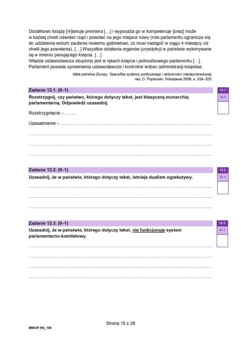 Formuła 2023, matura WOS (poziom rozszerzony)