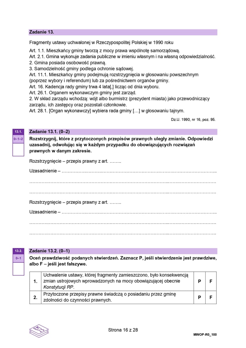 Formuła 2023, matura WOS (poziom rozszerzony)
