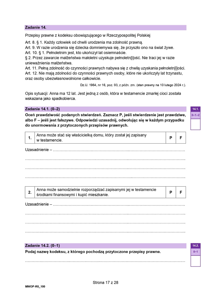 Formuła 2023, matura WOS (poziom rozszerzony)