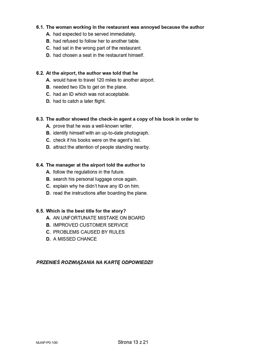 Arkusz CKE: Matura rozszerzona z języka angielskiego - wersja A