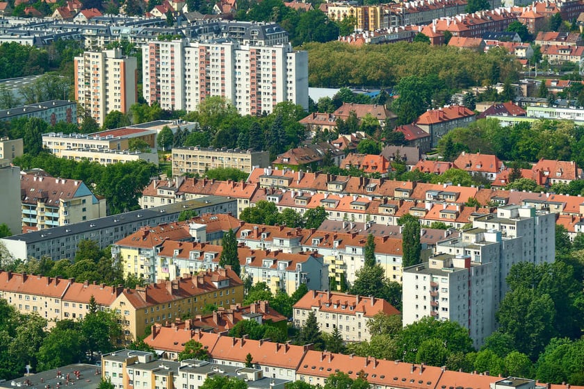 Panorama Wrocławia z tarasu widokowego na Sky Tower