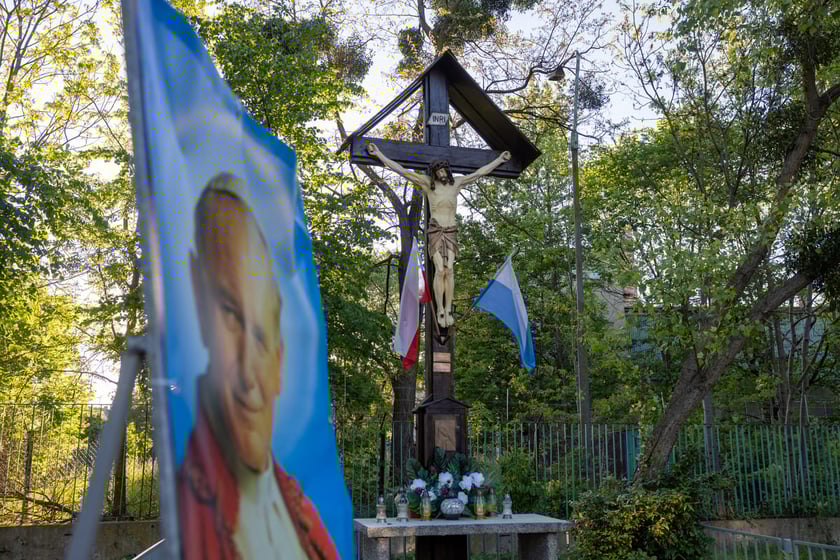 Krzyż stojący przy ul. Bora-Komorowskiego na Zakrzowie. Zarówno krzyż jak i figura powstały według bliźniaczego wzoru co w przypadku krzyża na granicy Biskupina i Dąbia.