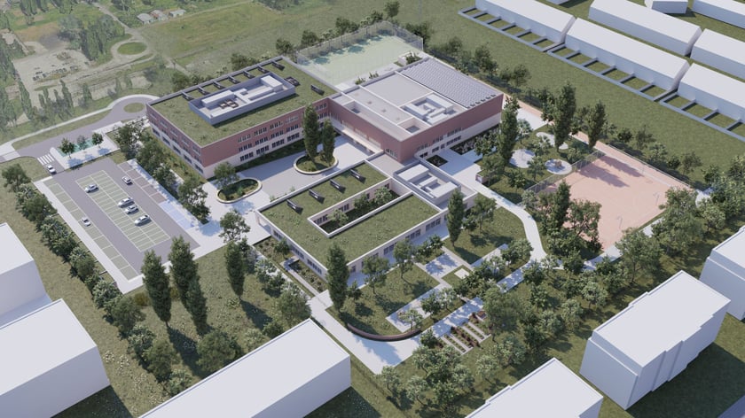 Wizualizacja zespołu szkolno-przedszkolnego przy ul. Zwycięskiej.