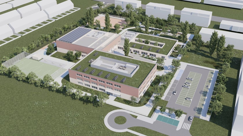 Wizualizacja zespołu szkolno-przedszkolnego przy ul. Zwycięskiej.