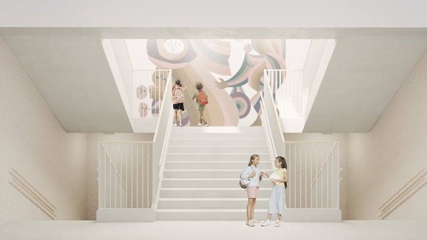 Wizualizacja zespołu szkolno-przedszkolnego przy ul. Zwycięskiej.