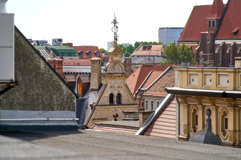 Panorama Wrocławia ze szczytu kamienicy na pl. Solnym