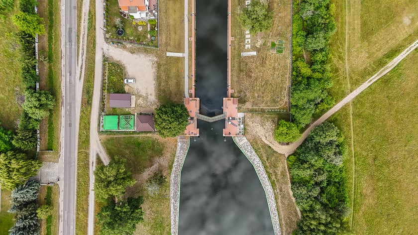 śluza Opatowice, widok z drona