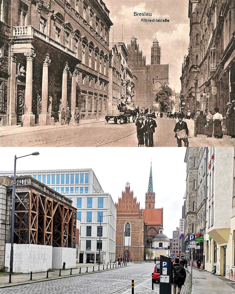 Współczesne i przedwojenne zdjęcia Wrocławia, ul. Wita Stwosza