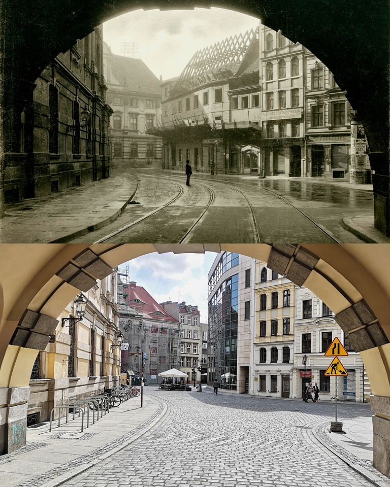 Współczesne i przedwojenne zdjęcia Wrocławia, pl. Uniwersytecki