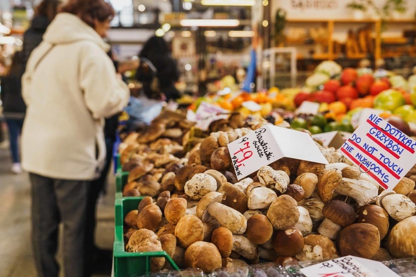 Stoiska z grzybami w Hali Targowej we Wrocławiu
