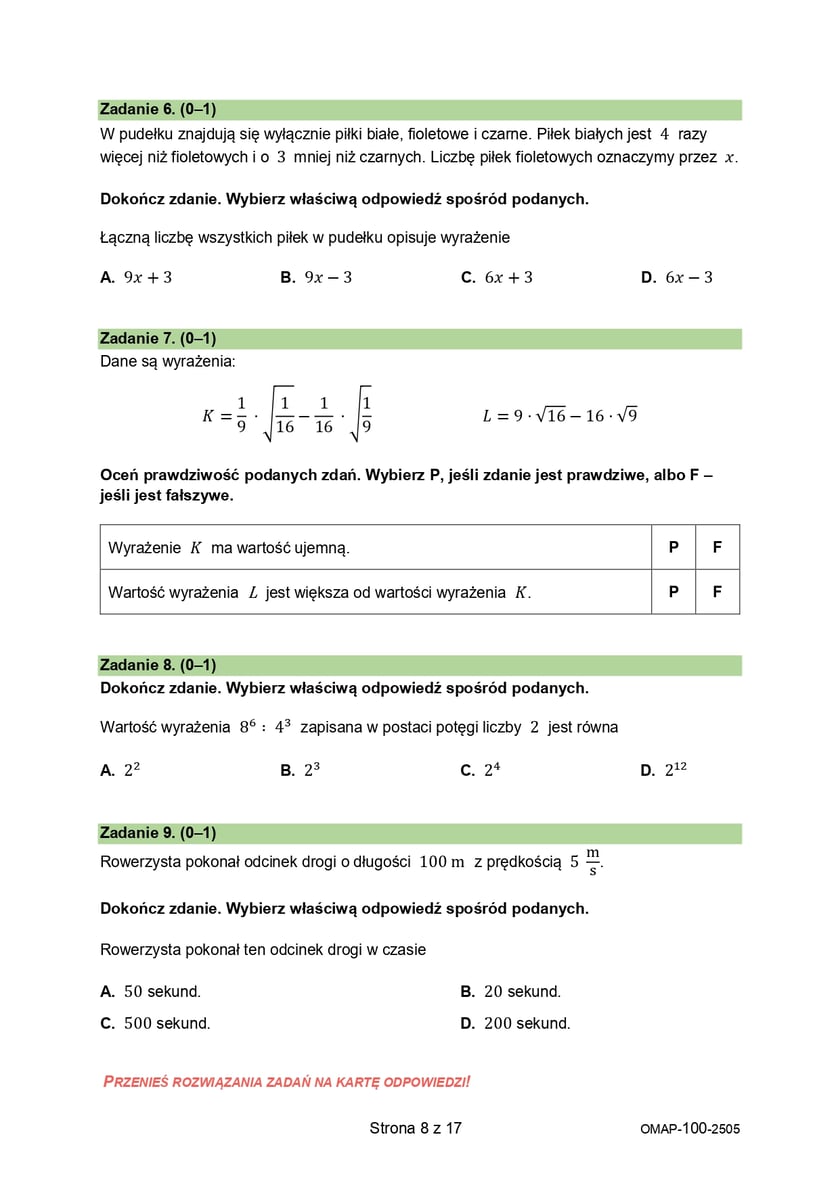 Egzamin ósmoklasisty 2025 z CKE - matematyka - arkusz 14 maja