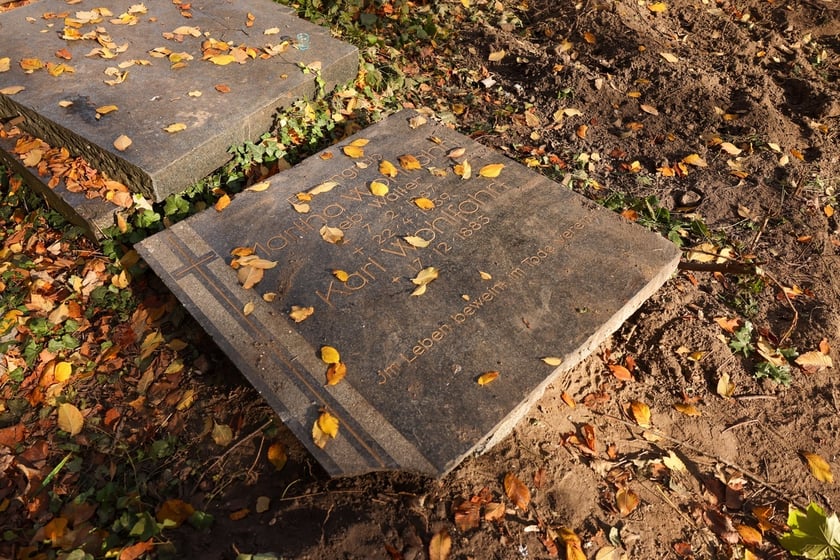 Stele odkryte na gruzowisko na cmentarzu przy ul. Krzyckiej na Krzykach