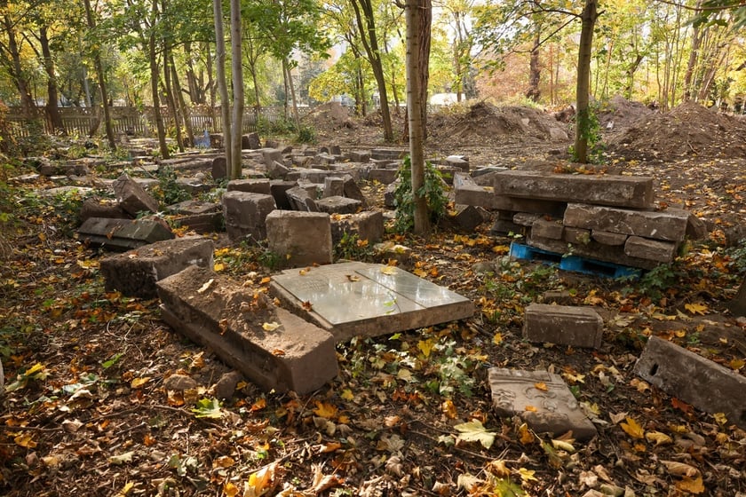 Stele odkryte na gruzowisku na cmentarzu przy ul. Krzyckiej na Krzykach