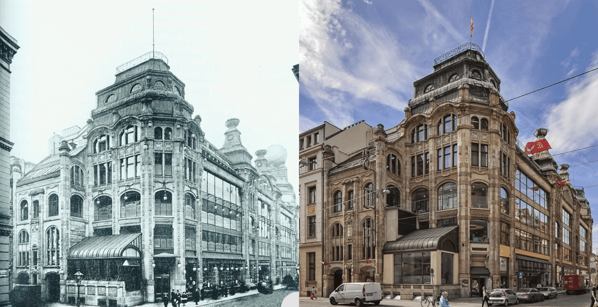 Lewa strona: Rok 1904 północno-wschodni narożnik domu handlowego