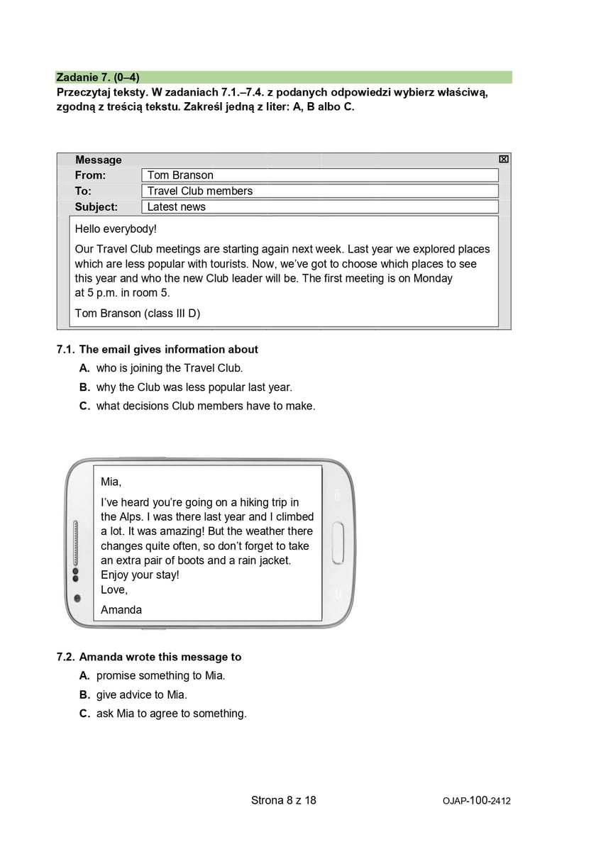 Arkusz: próbny egzamin ósmoklasisty 2024/2025 z CKE - język angielski, 4 grudnia 2024