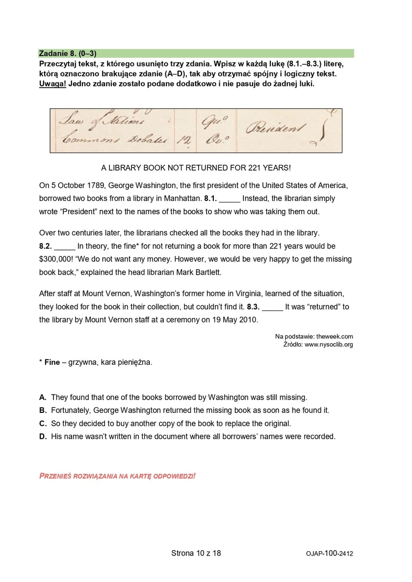 Arkusz: próbny egzamin ósmoklasisty 2024/2025 z CKE - język angielski, 4 grudnia 2024