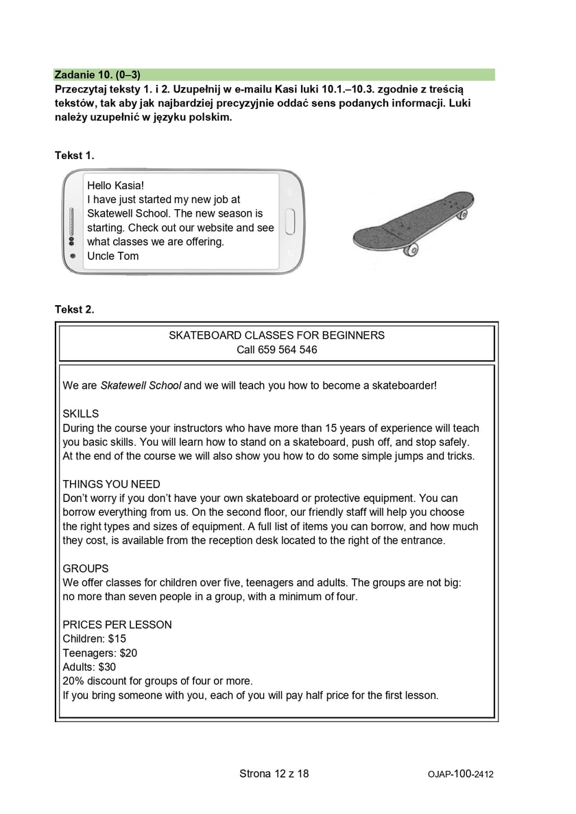 Arkusz: próbny egzamin ósmoklasisty 2024/2025 z CKE - język angielski, 4 grudnia 2024