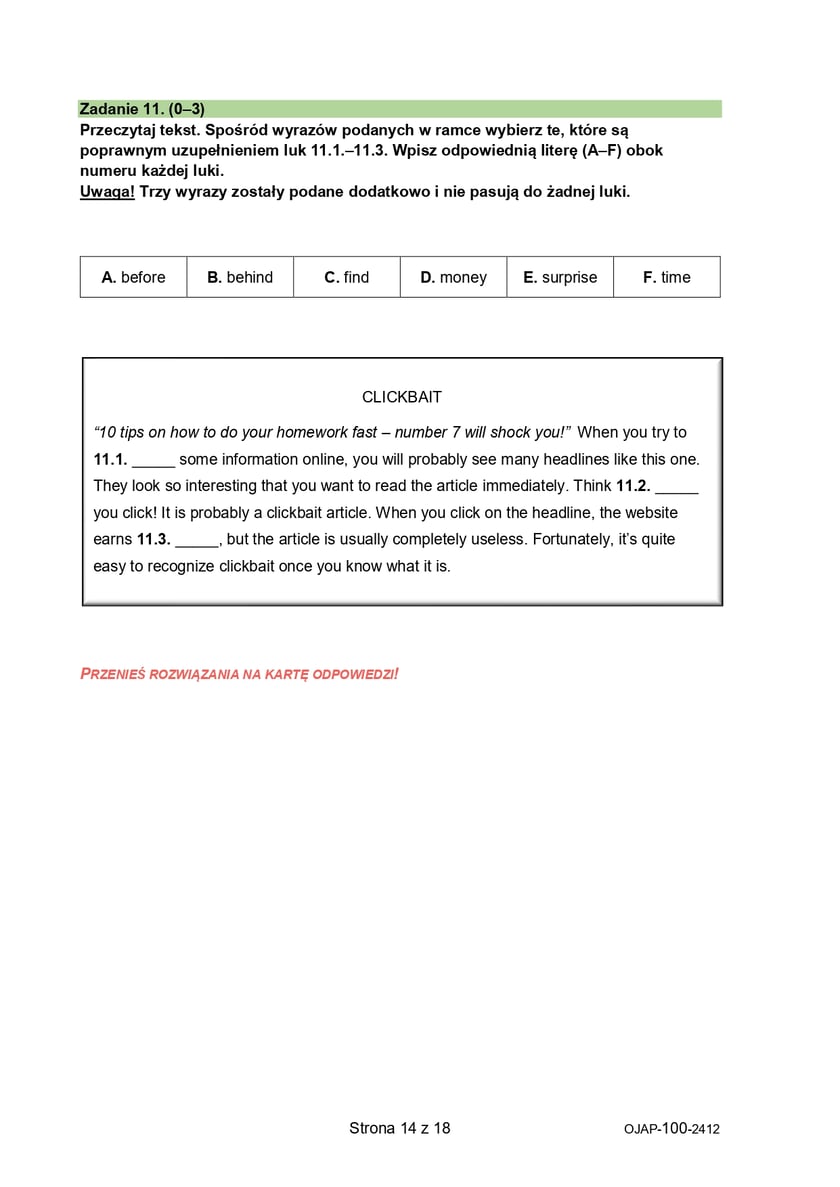 Arkusz: próbny egzamin ósmoklasisty 2024/2025 z CKE - język angielski, 4 grudnia 2024