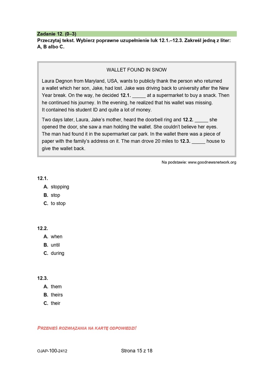 Arkusz: próbny egzamin ósmoklasisty 2024/2025 z CKE - język angielski, 4 grudnia 2024