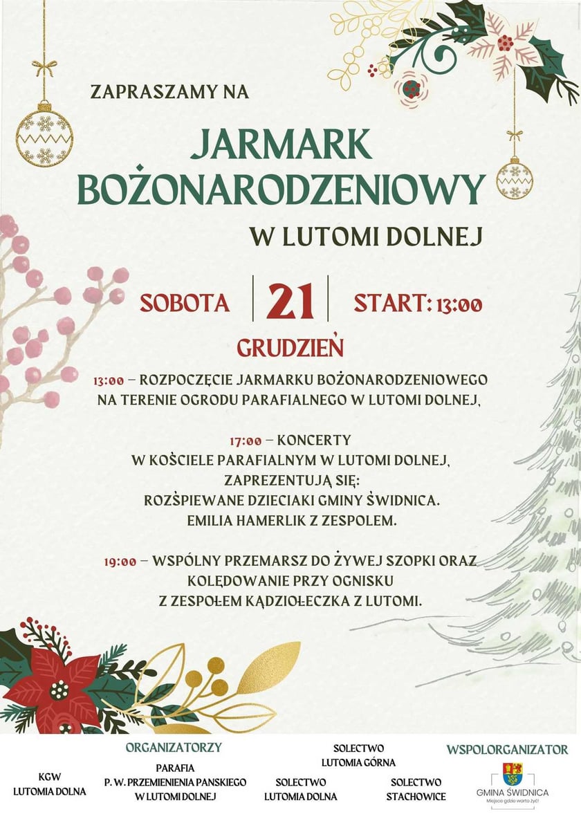 Program jarmarkuw  Lutomi, 21 grudnia, godz. 13