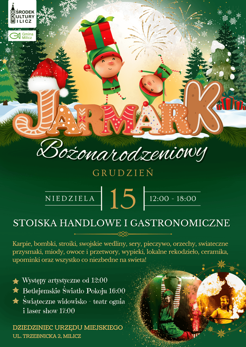 Program jarmarku w Miliczu, 15 grudnia, godz. 12-18