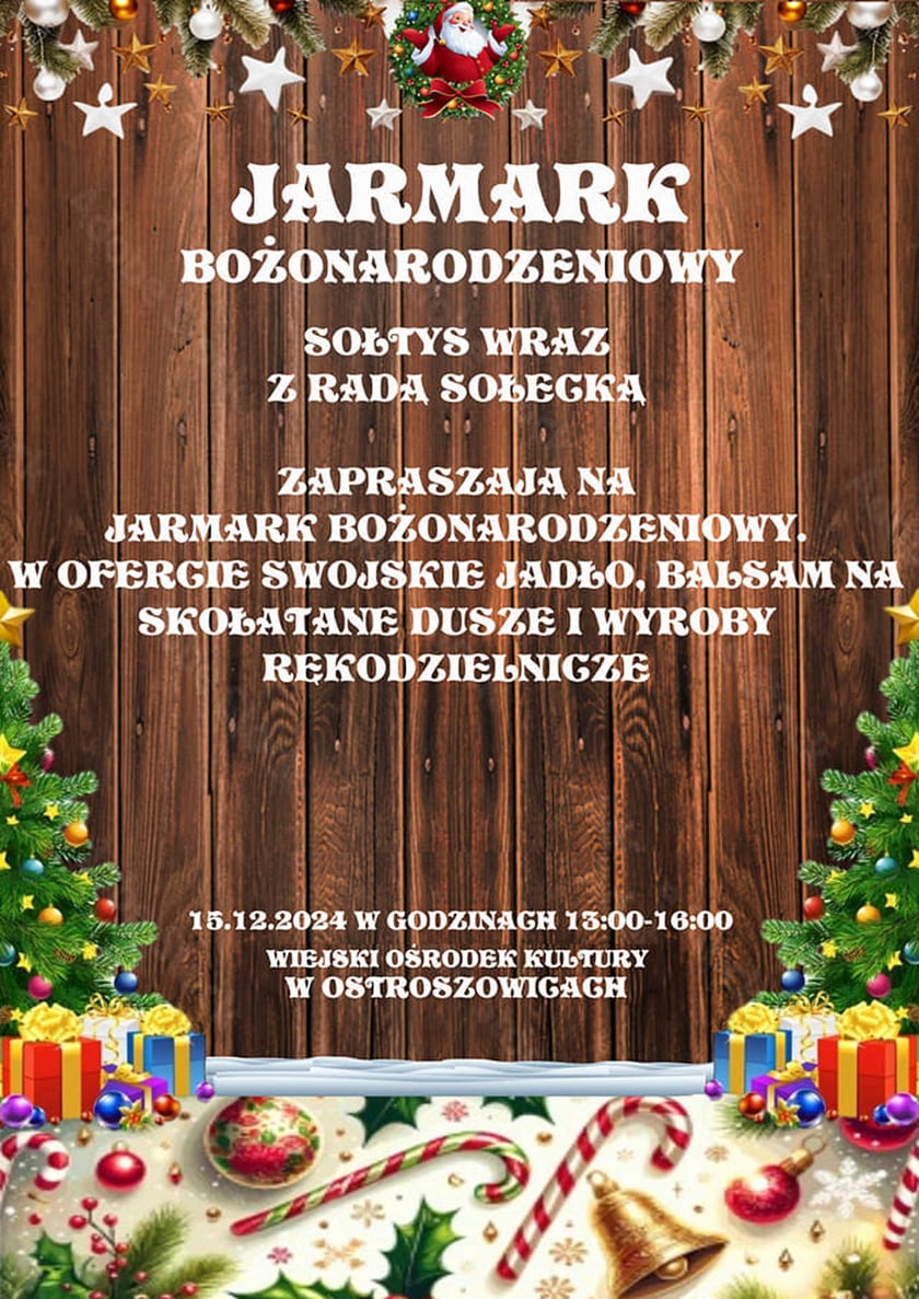 Program jarmarku w Ostroszowicach, 15 grudnia, godz. 13-16