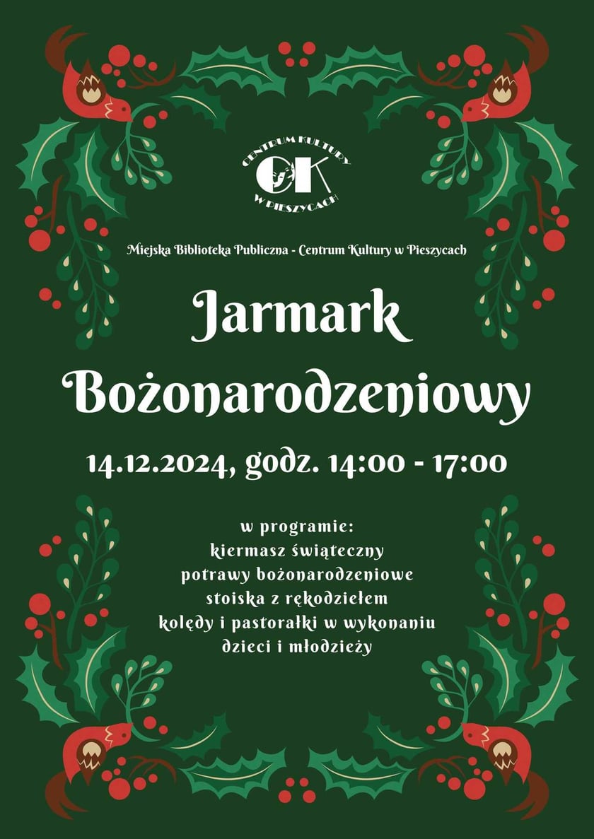 Program jarmarku w Pieszycach, 14 grudnia, godz. 14-17