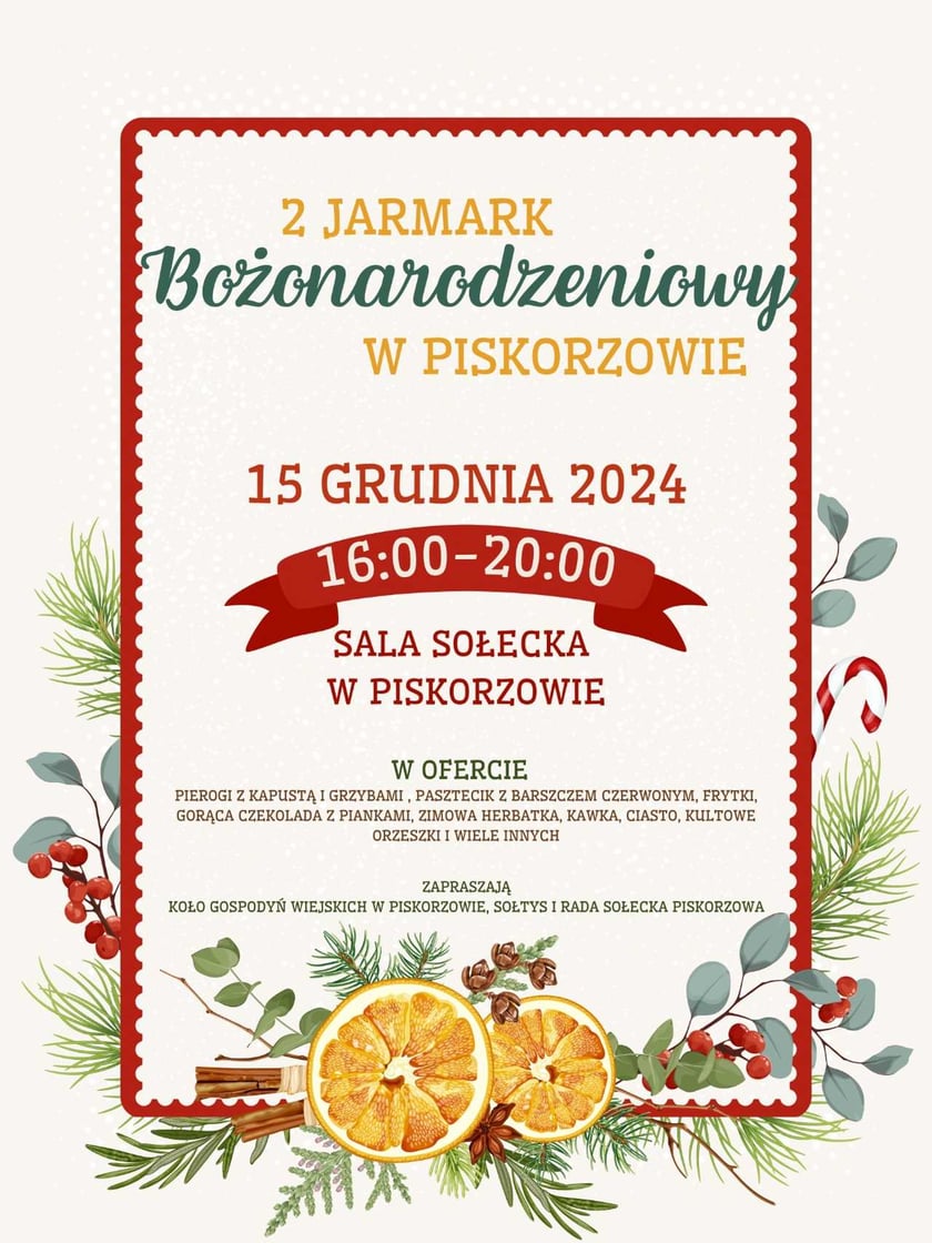 Program jarmarku w Piskorzowie, 15 grudnia, godz. 16-20