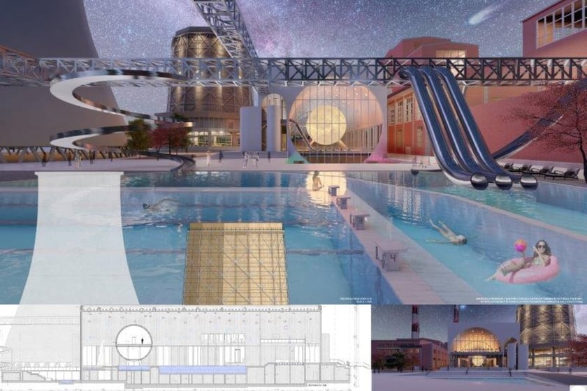 Trzecią nagrodą wyr&oacute;żniono Patrycję Janiszewską za pracę &bdquo;Łaźnie publiczne&rdquo; będącą jej dyplomem przygotowanym pod opieką promotora dr. inż. arch. Marka Lambera. Jury nazwało&nbsp; zaproponowane w projekcie rozwiązania spektakularnymi.
Spodobała im się "klarowna propozycja architektoniczna o silnym wyrazie formalnym, nieprzytłaczająca jednak sąsiedniej zabudowy". Docenili atrakcyjny program funkcjonalny budynku &ndash; baseny wewnętrzne i zewnętrzne oraz pomysłową adaptację chłodni kominowej jako charakterystycznego elementu założenia.
"Projekt wyr&oacute;żnił się sugestywnym przedstawieniem graficznym za pomocą ekstrawaganckich wizualizacji" &ndash; czytamy w uzasadnieniu werdyktu.
Studentka przygotowała projekt adaptacji i modernizacji znacznej części elektrociepłowni na obiekt związany z wodą i sportem. Zaprojektowała nowy budynek w miejscu dw&oacute;ch innych przeznaczonych do wyburzenia, adaptację i renowację konstrukcji chłodni kominowej na centrum kulturalne oraz zagospodarowanie terenu wok&oacute;ł kompleksu łaźni. Wyszła także z propozycjami nowych funkcji dla innych istniejących obiekt&oacute;w.