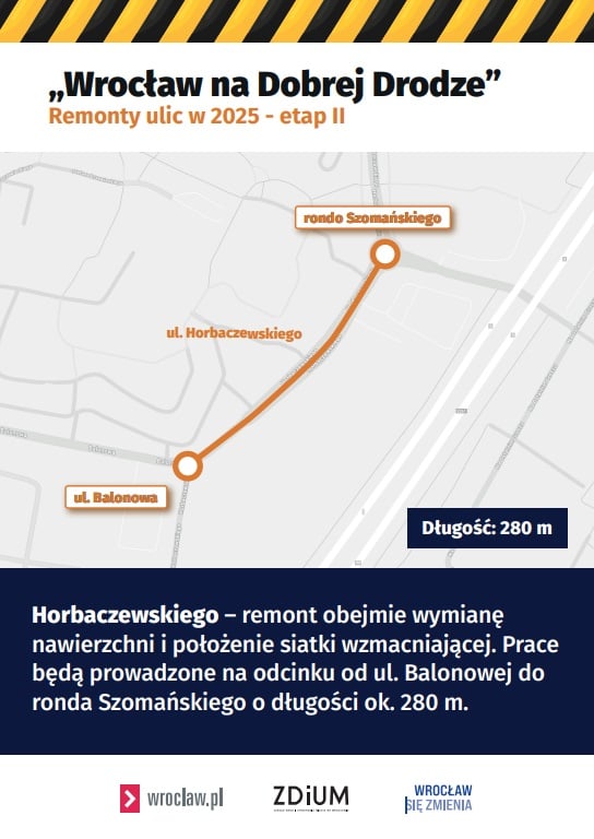 Mapa z zaznaczonym fragmentem ulicy do remontu