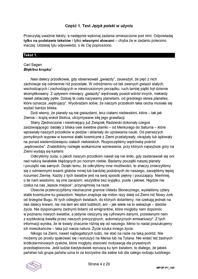 Matura 2025. Język polski, poziom podstawowy - arkusz 1 (testy)