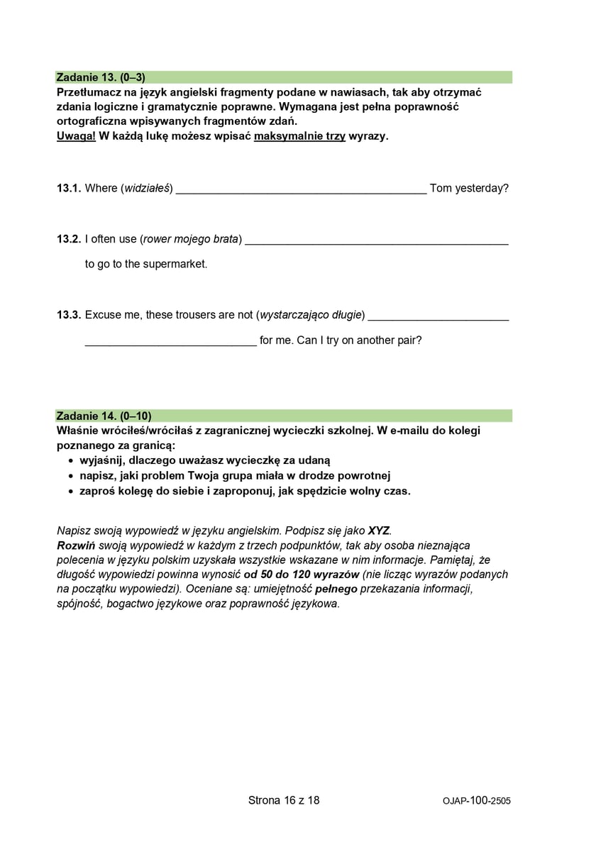 Egzamin ósmoklasisty 2025. Język angielski, arkusze CKE