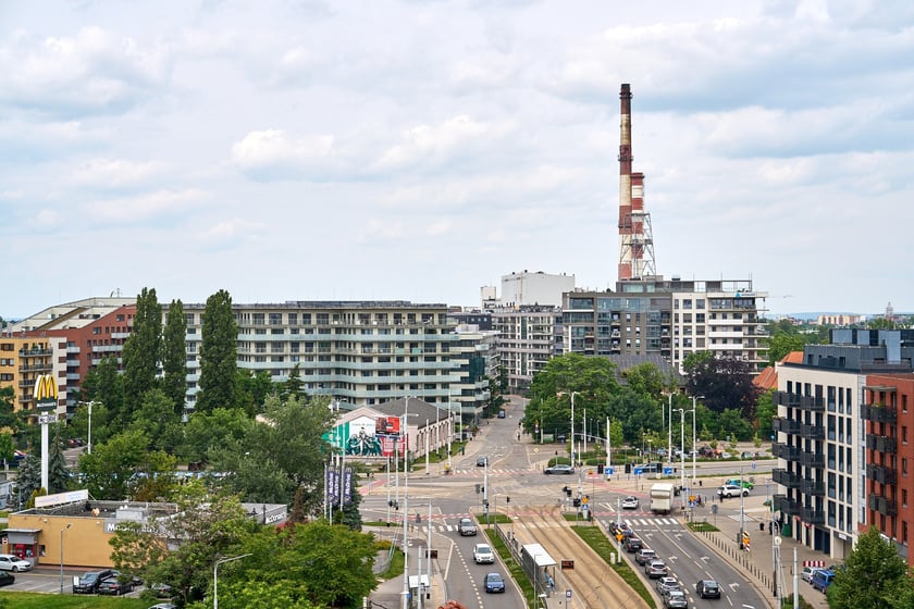 Panorama Wrocławia z Krupa Gallery znajdującej się na 8. piętrze budynku przy Księcia Witolda