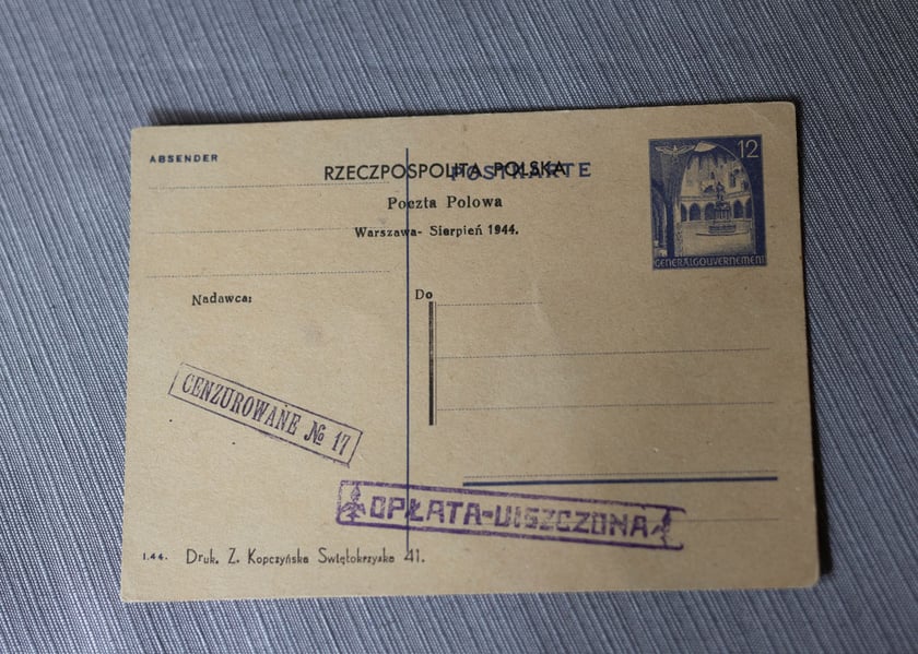 Poczt&oacute;wka z czas&oacute;w Powstania Warszawskiego.