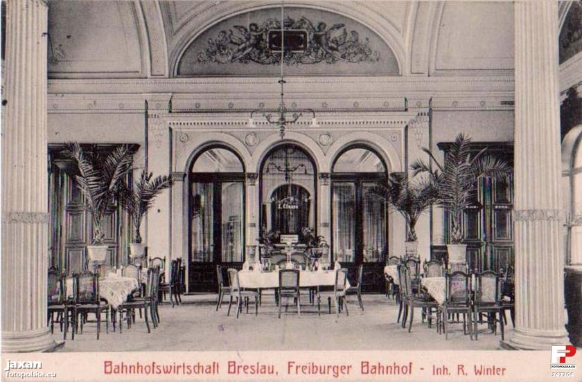 Na zdjęciu Dworzec Świebodzki we Wrocławiu, restauracja, 1912