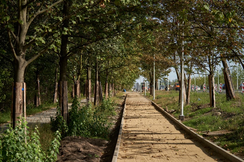 Na ulicy Kosmonautów trwają intensywne prace nie tylko na samej jezdni, ale również przy budowie dróg rowerowych, chodników oraz wiat przystankowych.