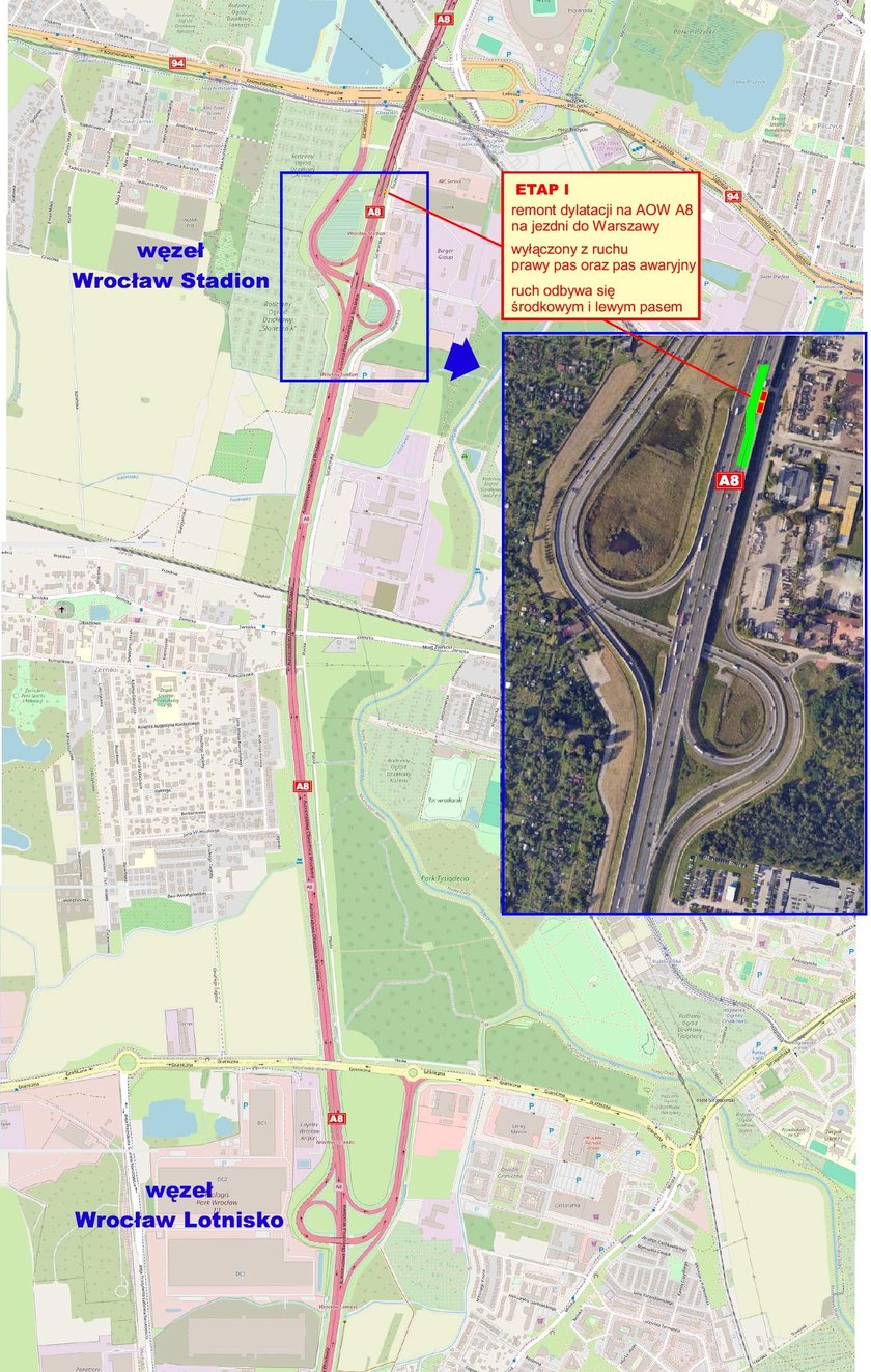 Autostradowa Obwodnica Wrocławia. Remont na Moście Rędzińskim
II etap&nbsp;rozpocznie się w trzecim tygodniu lipca br. i zgodnie z umową może potrwać do 8 dni.
Wyłączone z ruchu będą pasy szybki i środkowy. Podobnie jak w pierwszym etapie, najpierw nastąpi demontaż pozostałej części uszkodzonej dylatacji, a następnie montaż nowej.
- Etap ten,&nbsp;w celu zapewnienia maksymalnego bezpieczeństwo uczestnik&oacute;w ruchu, będzie dodatkowo wymagał wyłączenia z użytkowania łącznicy wjazdowej na AOW z węzła Wrocław Stadion w kierunku Warszawy. Sugerowany wjazd na AOW będzie możliwy poprzez węzeł Lotnisko lub inne węzły - informuje GDDKiA.&nbsp;