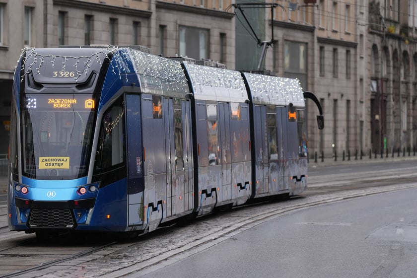 Świąteczny tramwaj MPK na trasie
