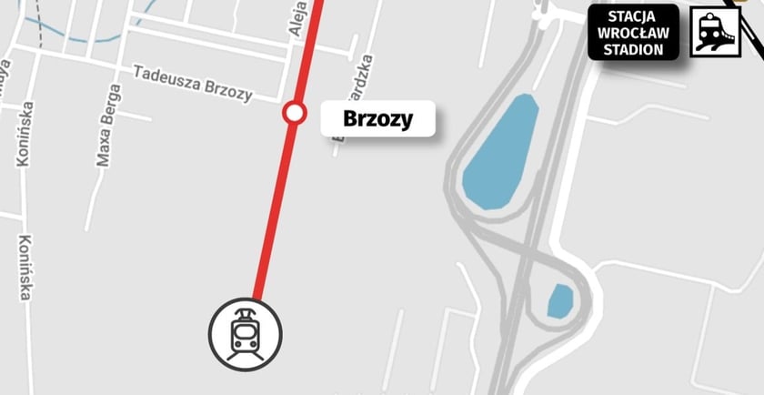 Mapa z lokalizacją nowej zajezdni z trasą tramwajową prowadzącą do niej