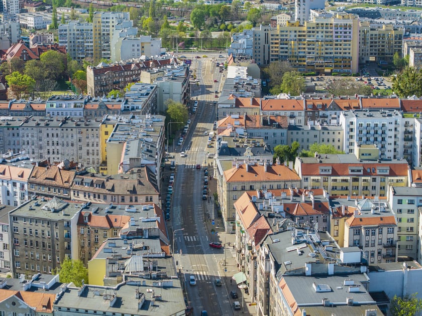 Ulica Nowowiejska z lotu ptaka