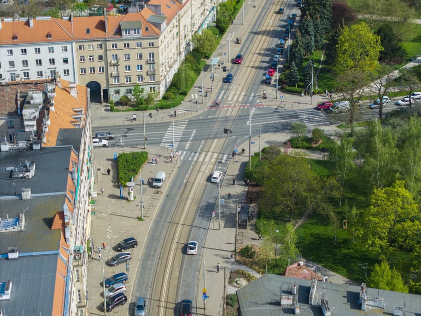 Ulica Nowowiejska z lotu ptaka