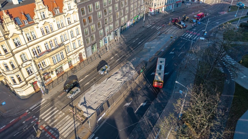 Rozpoczęcie robót budowlanych przy węźle Drobnera - Dubois. Widok z lotu ptaka