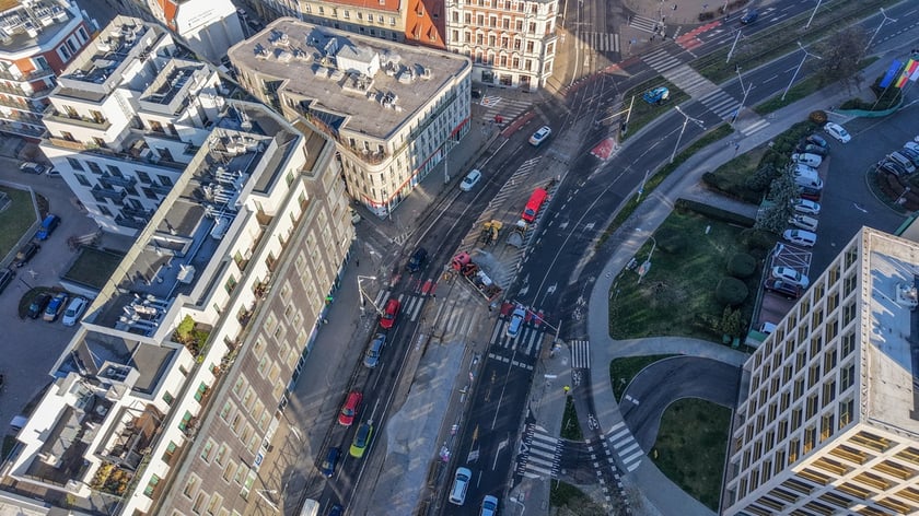 Rozpoczęcie robót budowlanych przy węźle Drobnera - Dubois. Widok z lotu ptaka