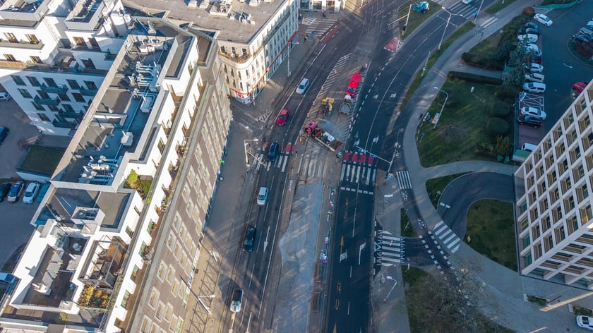 Rozpoczęcie robót budowlanych przy węźle Drobnera - Dubois. Widok z lotu ptaka