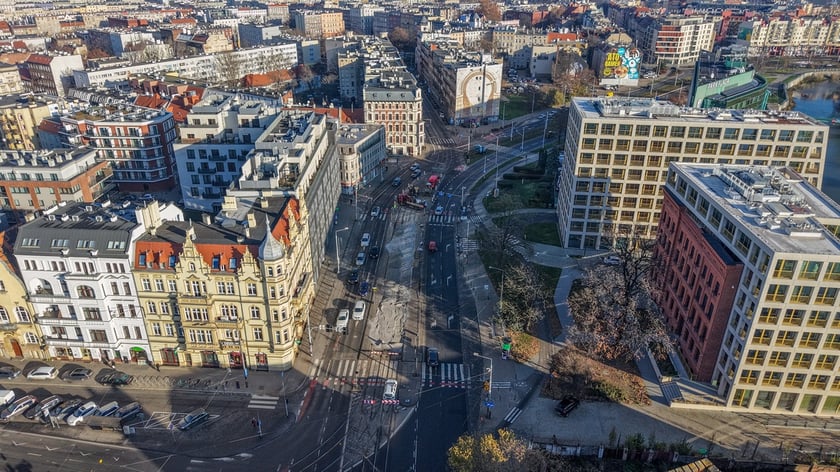 Rozpoczęcie robót budowlanych przy węźle Drobnera - Dubois. Widok z lotu ptaka