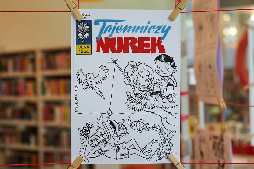 Zdjęcie z wystawy "Nieustraszony Łowca" w Mediatece (jedno z wydarzeń festiwalu Złote Kurczaki 10)