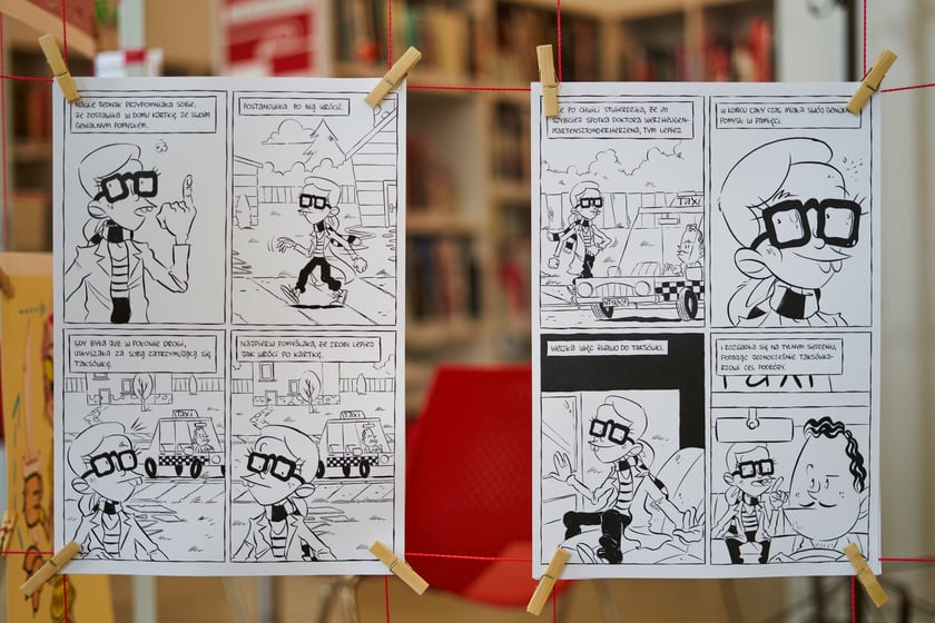 Zdjęcie z wystawy "Nieustraszony Łowca" w Mediatece (jedno z wydarzeń festiwalu Złote Kurczaki 10)