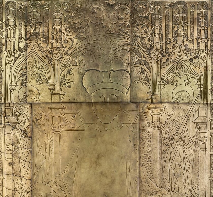 Metalowa płyta nagrobna księcia Wacława żagańskiego z kościoła św. Barbary we Wrocławiu, wrocławska pracownia odlewnicza, po 1488 r.