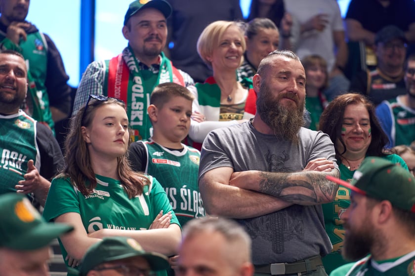 Kibice na meczu Śląska w hali Orbita 3 maja 2023