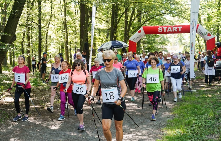 Uczestnicy mistrzostw w joggingu i nordic walking  w parku Zachodnim, 15 czerwca 2024 r.